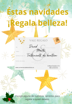 Regala belleza, escoge alguno de nuestros servicios, dedícale tu vale a esa persona especial y colócalo en el árbol éstas navidades.
